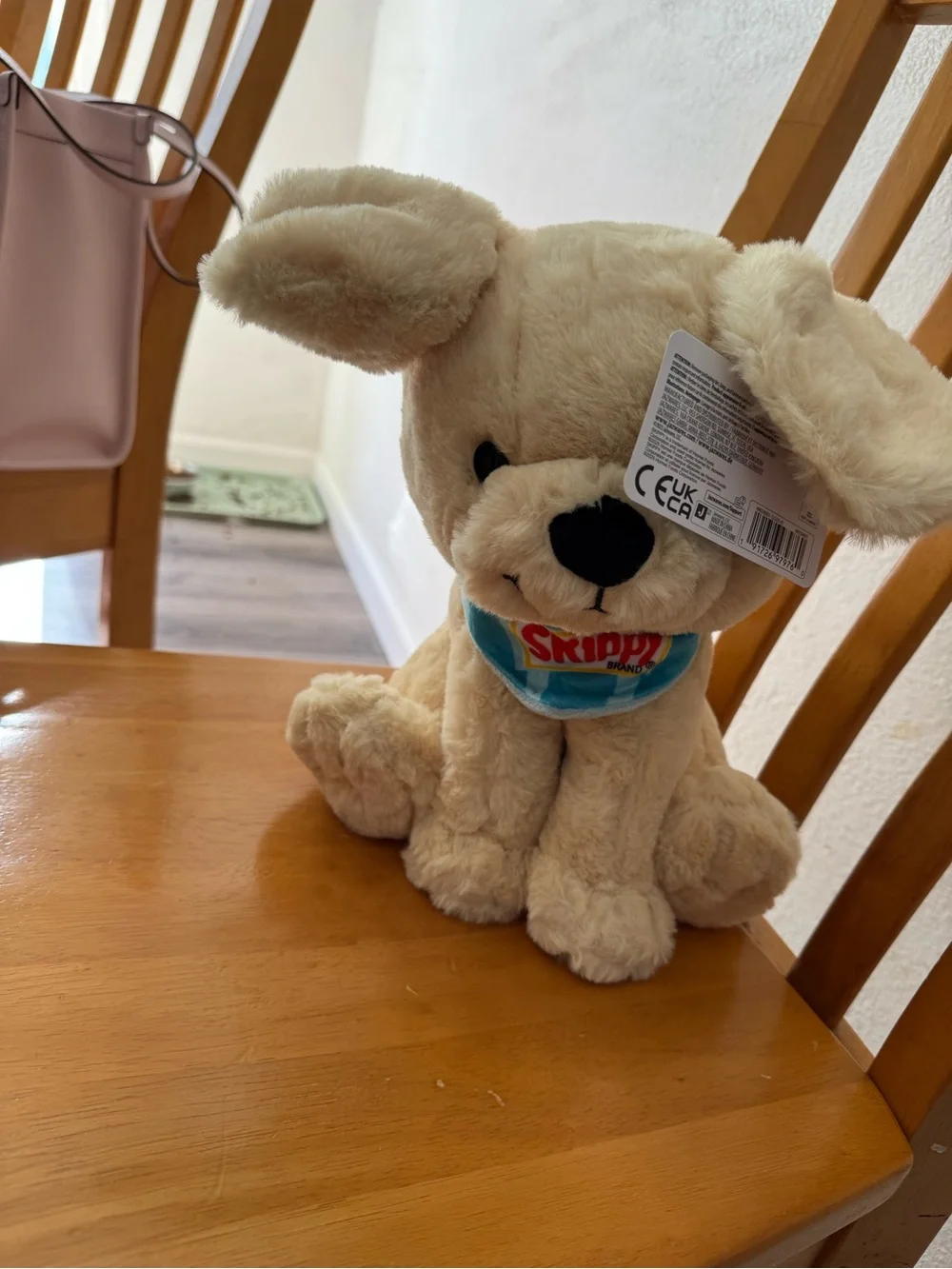 Darling Plush Puppy Toy in Cream with Blue Bandana for skippy peanut butter