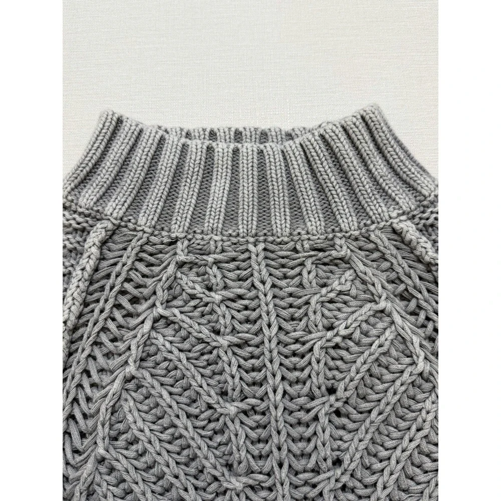 Free People Cable Knit Sweater Size XS Crop Oversized Balloon Sleeve Boho Gray