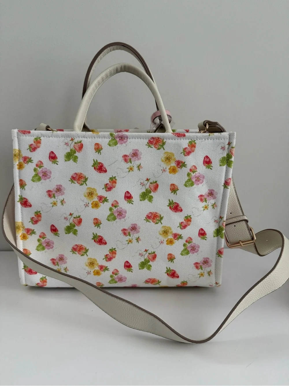 Floral Canvas Tote with Pink Charm - Women Bags