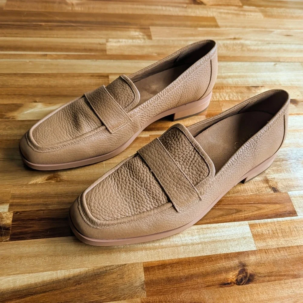 Vionic Sellah Tan Pebbled Leather Penny Loafers Comfort Shoes Women's Size 10