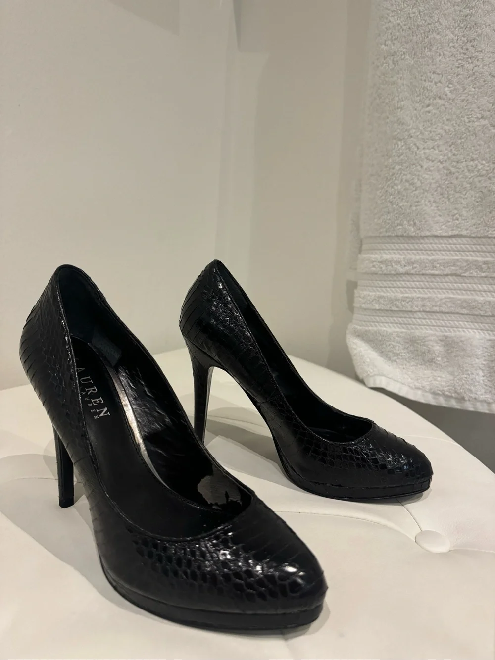 Lauren Ralph Lauren Black Snake-Embossed Stiletto Pumps