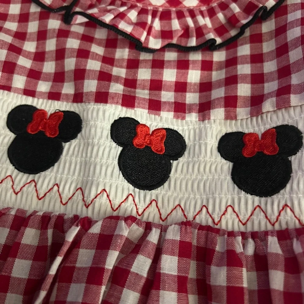 Boutique Disney Inspired Minnie Mouse 2T Red Gingham Smocked Dress and Bloomers