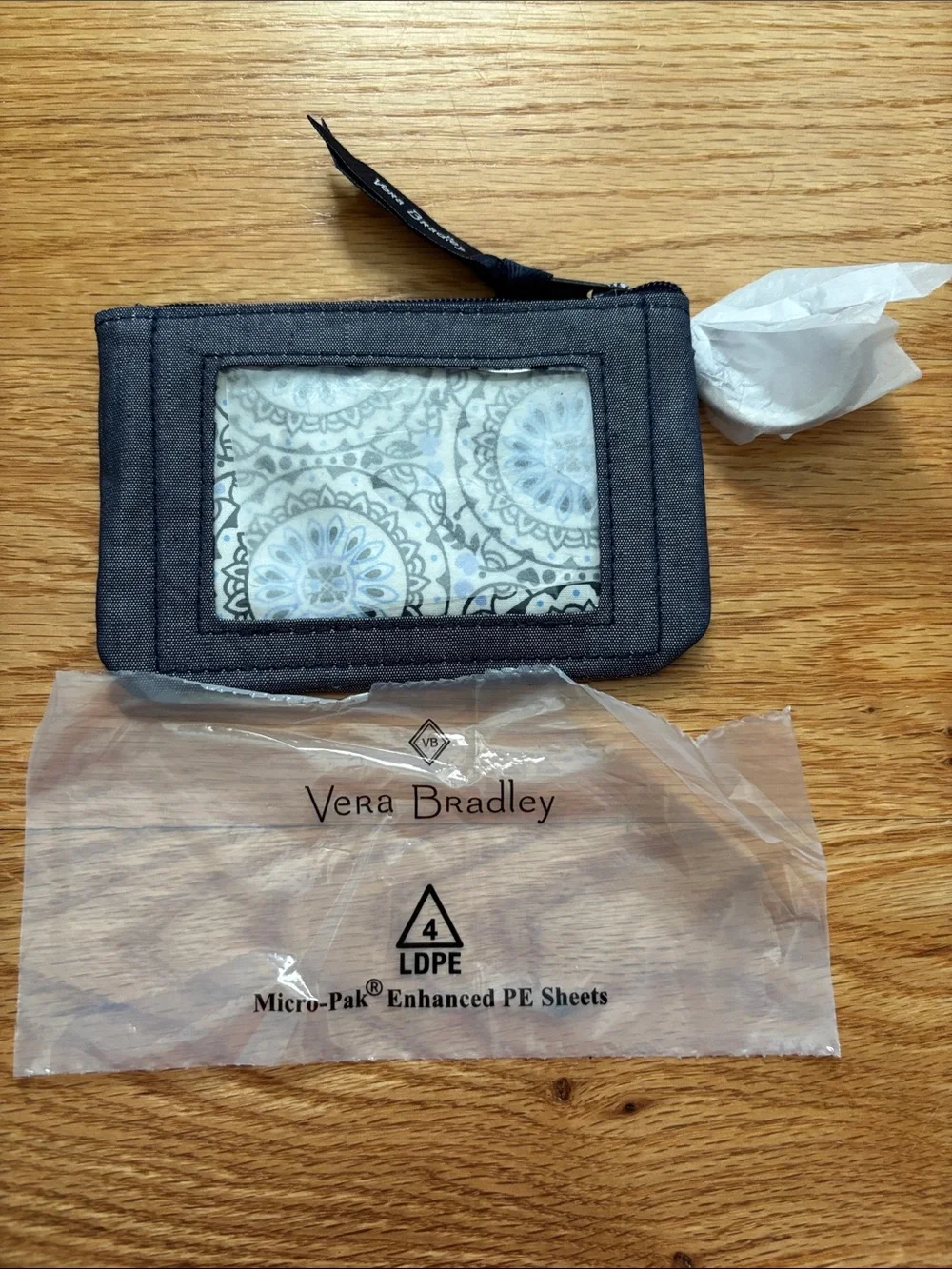 Vera Bradley Gray ID Card Wallet with Blue Floral Insert