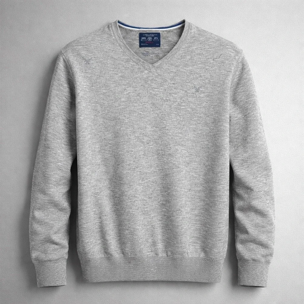 American Eagle Mens V-Neck Sweater Heather Gray Cotton Athletic Fit‎ Large L