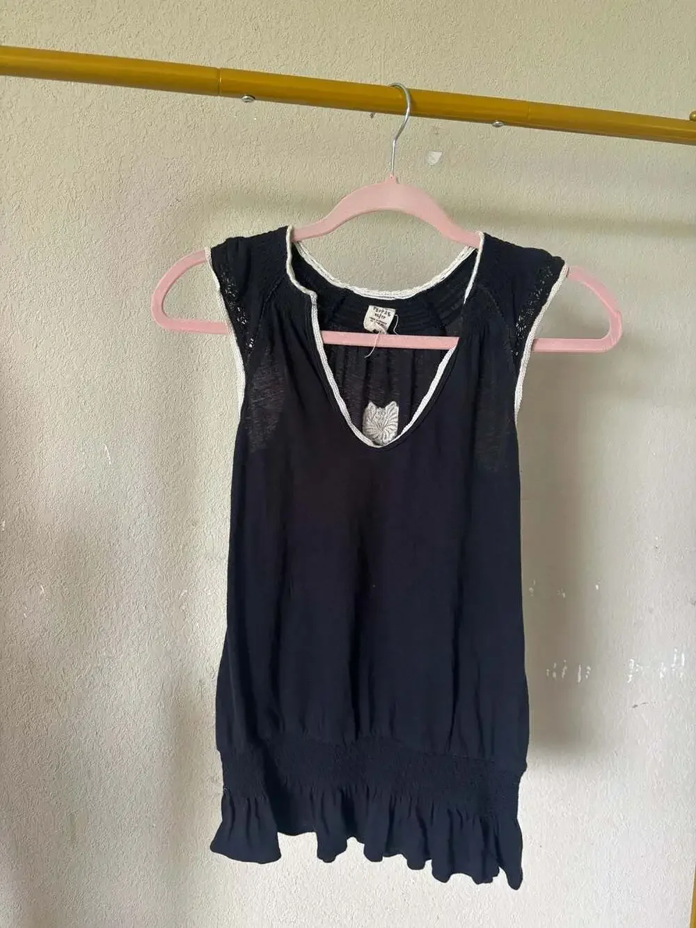 Free People Sleeveless Embroidered Ruffle Hem Tunic Top indie bohemian festival