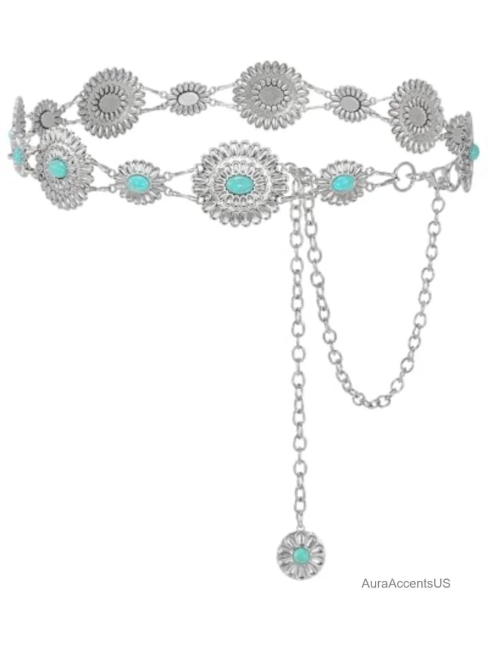 Concho Western Cowgirl Chain Belt with Lobster Buckle Metal