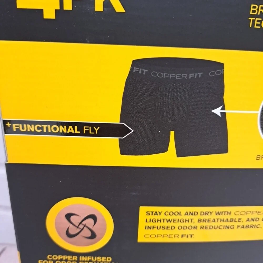 4pk Copper Fit Men's Performance Boxer Briefs‎ Size Lrg Copper Infused Work Gear