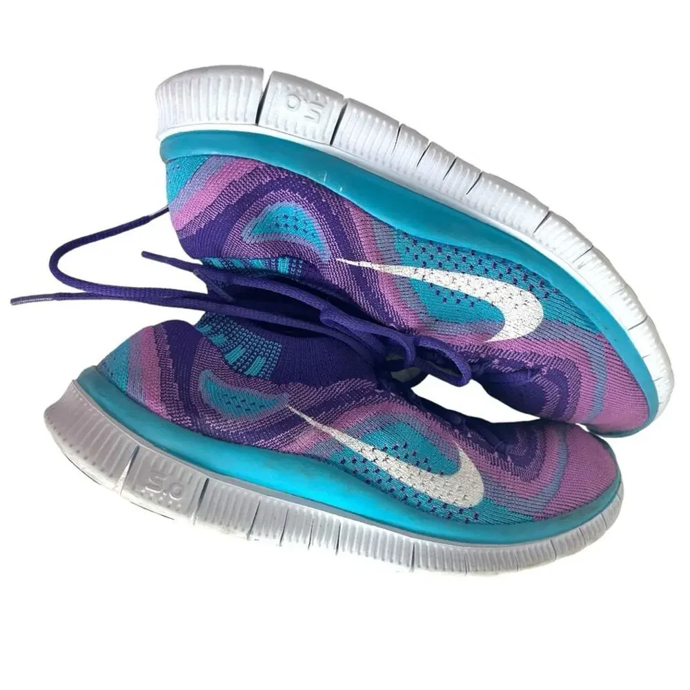 Nike Free Women’s Sneakers Running Teal Purple Pink Stretch Fabric Size 7.5