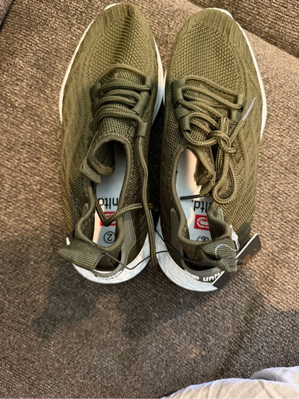 Kids Olive Green Knit Athletic Sneakers