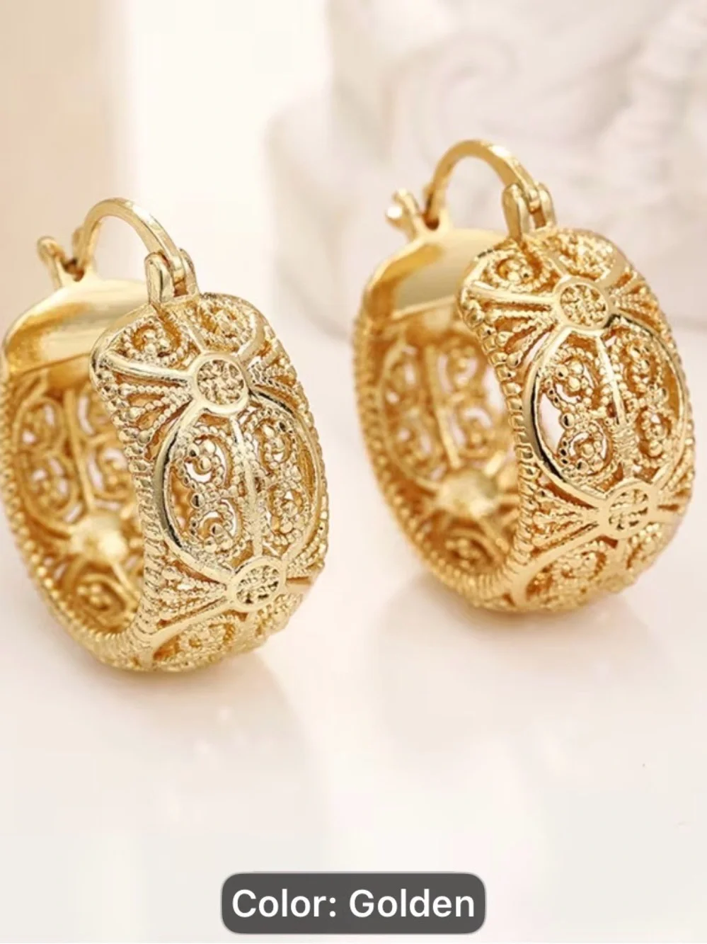 Middle Eastern Style Filigree Golden Filigree Hoop Earrings