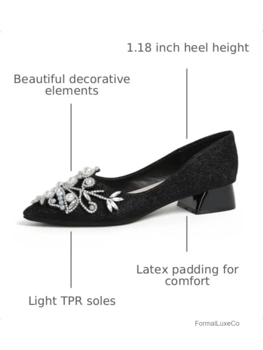 Women's Rhinestone Fashion Pointed Toe Low Heel Dress Wedding Work Business