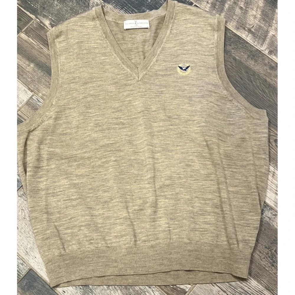 Fairway & Greene V-Neck Sweater Vest Men Brown Merino Wool Robert Trent Jones XL