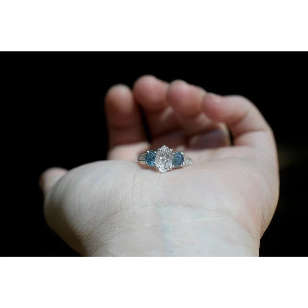Raw Montana Sapphire Ring: Lake County Diamond, Sterling Silver