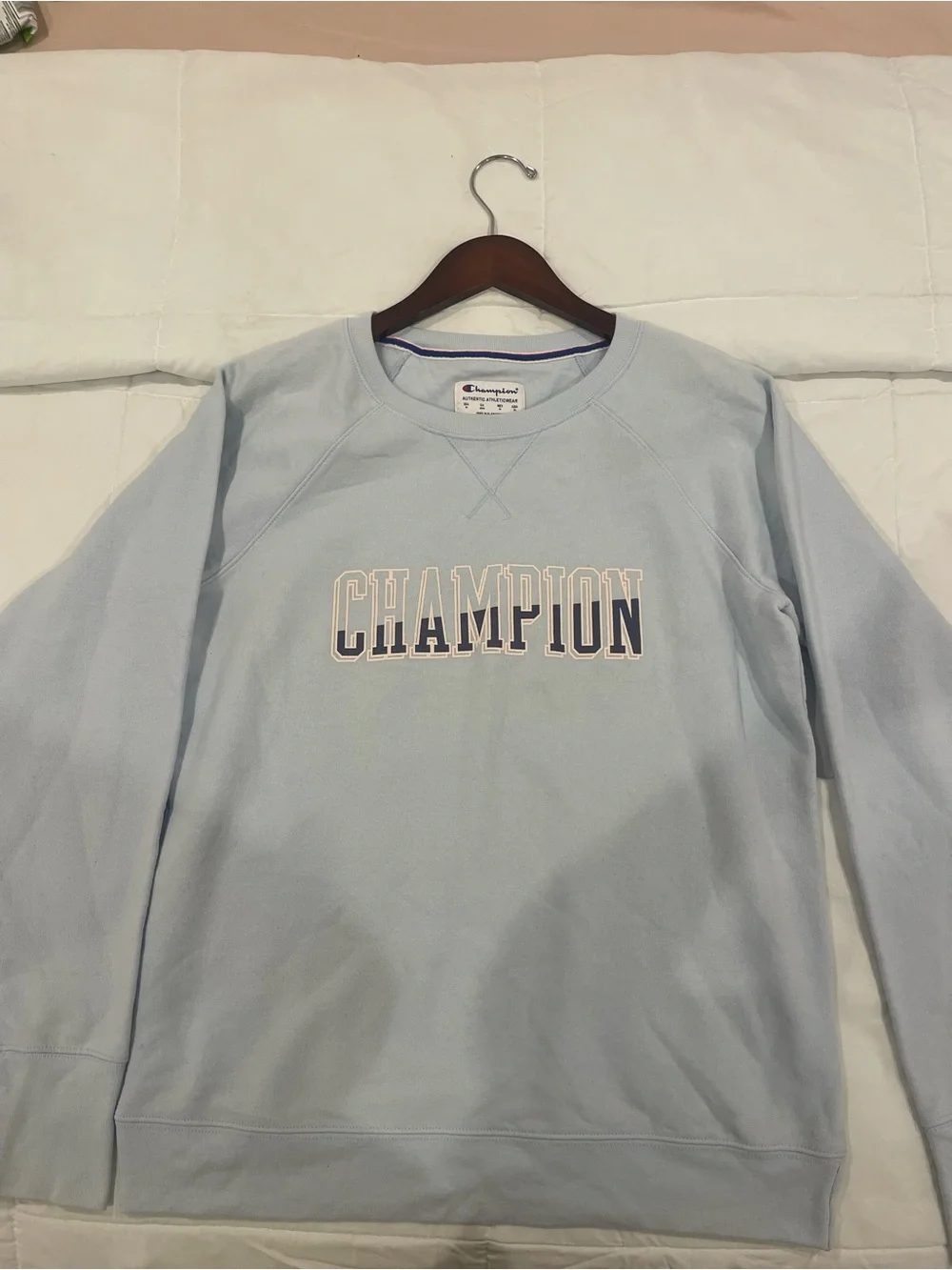 Champion Light Blue Crewneck Sweatshirt with Logo
