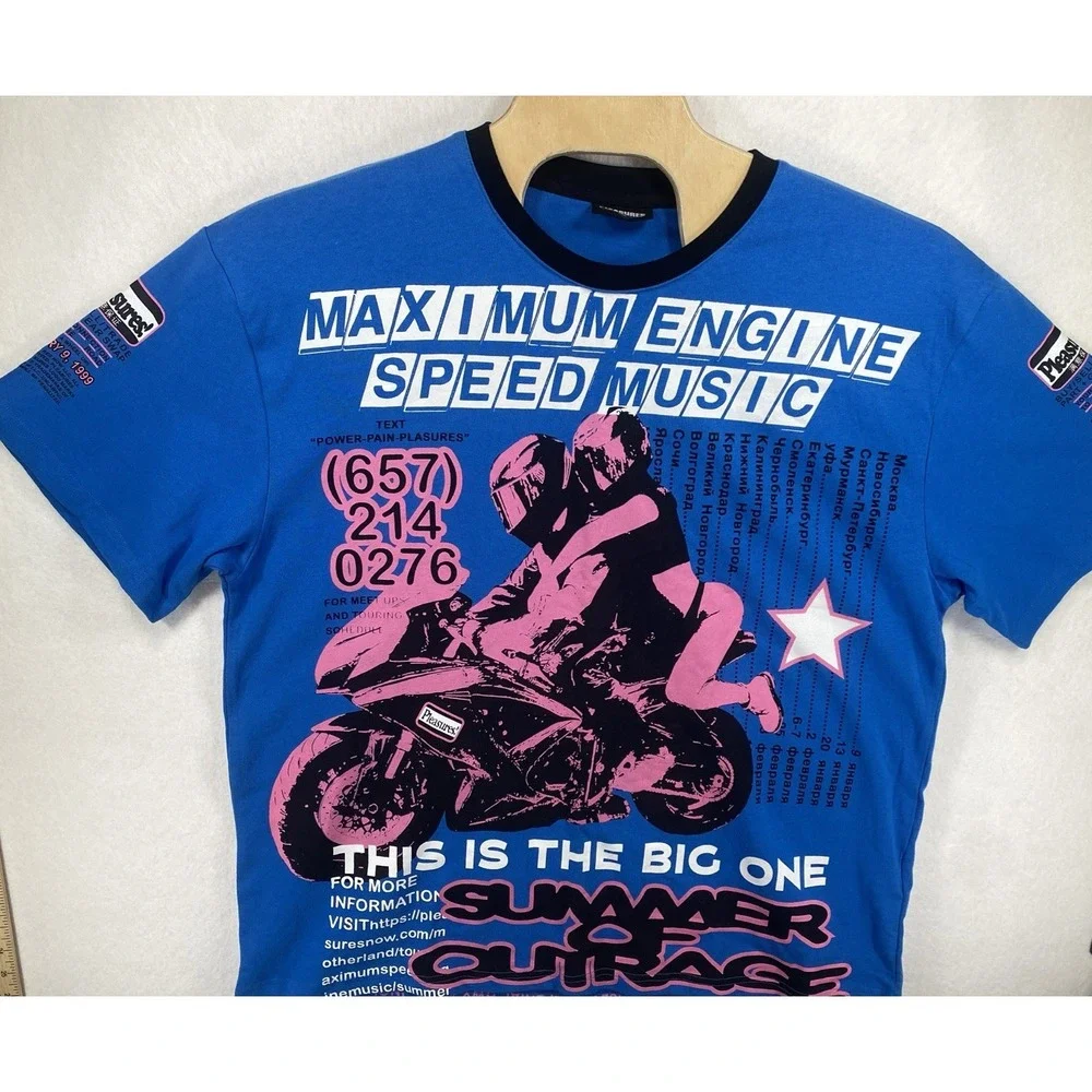 Pleasure T Shirt Mens XXL Blue Heavyweight Motorcycle Streetwear C22