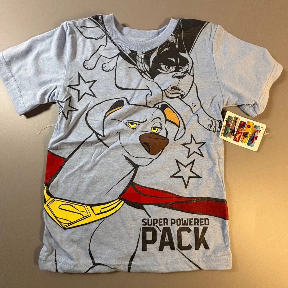 DC League of Super Pets T Shirt Kids Size 4 Light Blue Superman Dog Graphic‎ Tee