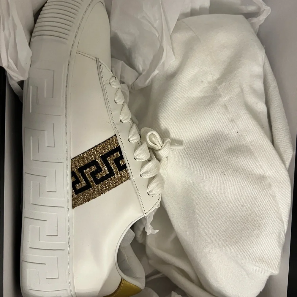 Versace White Sneakers with Gold and Black Detail