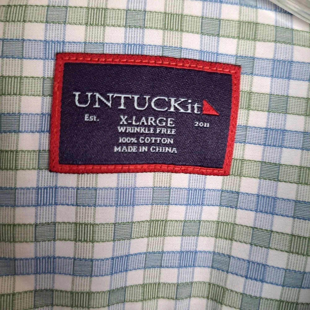 UNTUCKit Men's XL Wrinkle Free Dubois‎ Green Windowpane Plaid Long Sleeve Shirt