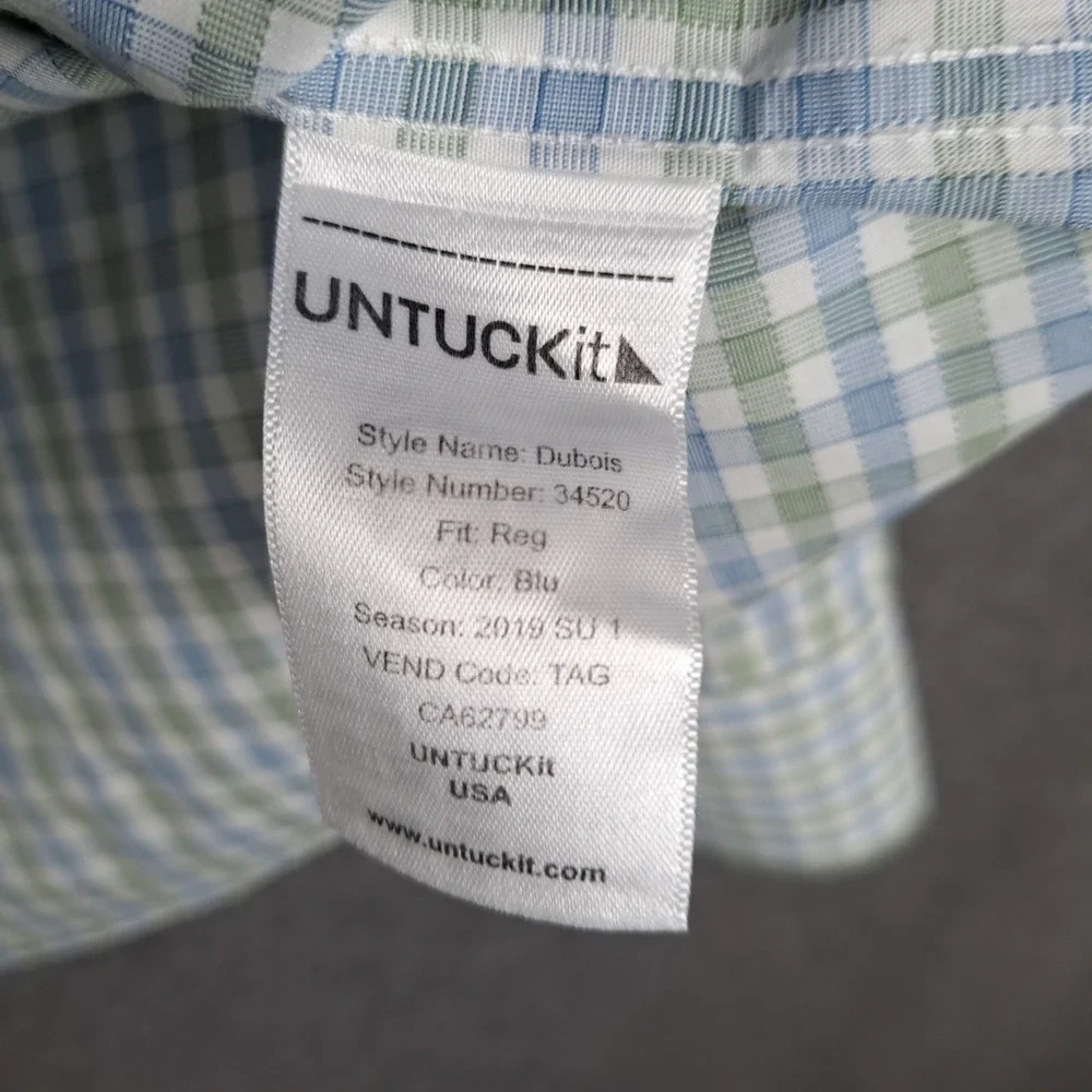 UNTUCKit Men's XL Wrinkle Free Dubois‎ Green Windowpane Plaid Long Sleeve Shirt
