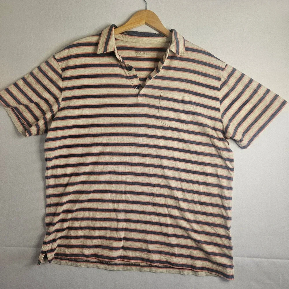 Patagonia Mens Organic Cotton Striped‎ Polo Shirt XL Blue Pink STY52776 SP18