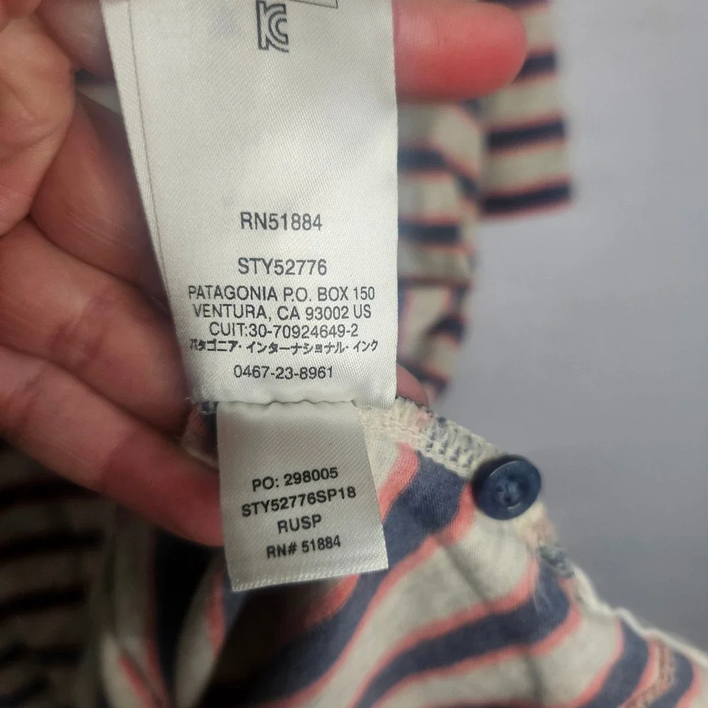 Patagonia Mens Organic Cotton Striped‎ Polo Shirt XL Blue Pink STY52776 SP18