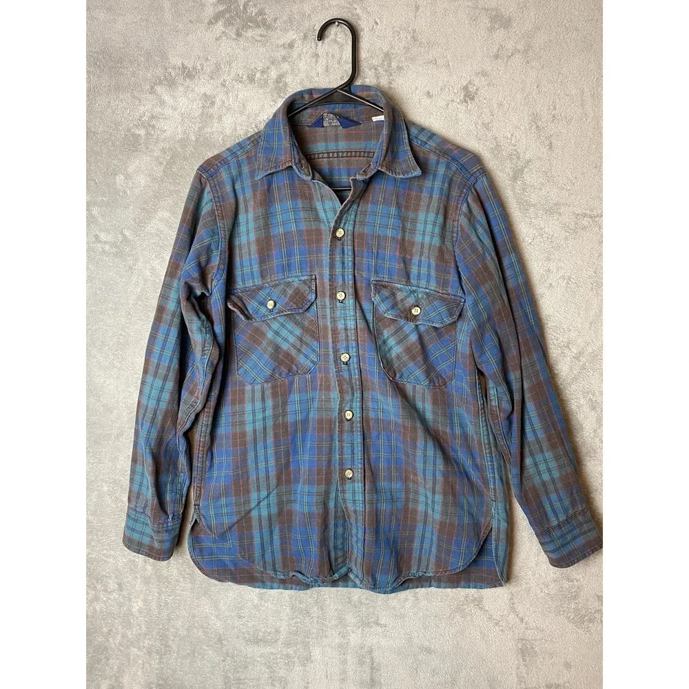 Woolrich Mens M Plaid Flannel Shirt Blue Grey Button-Up
