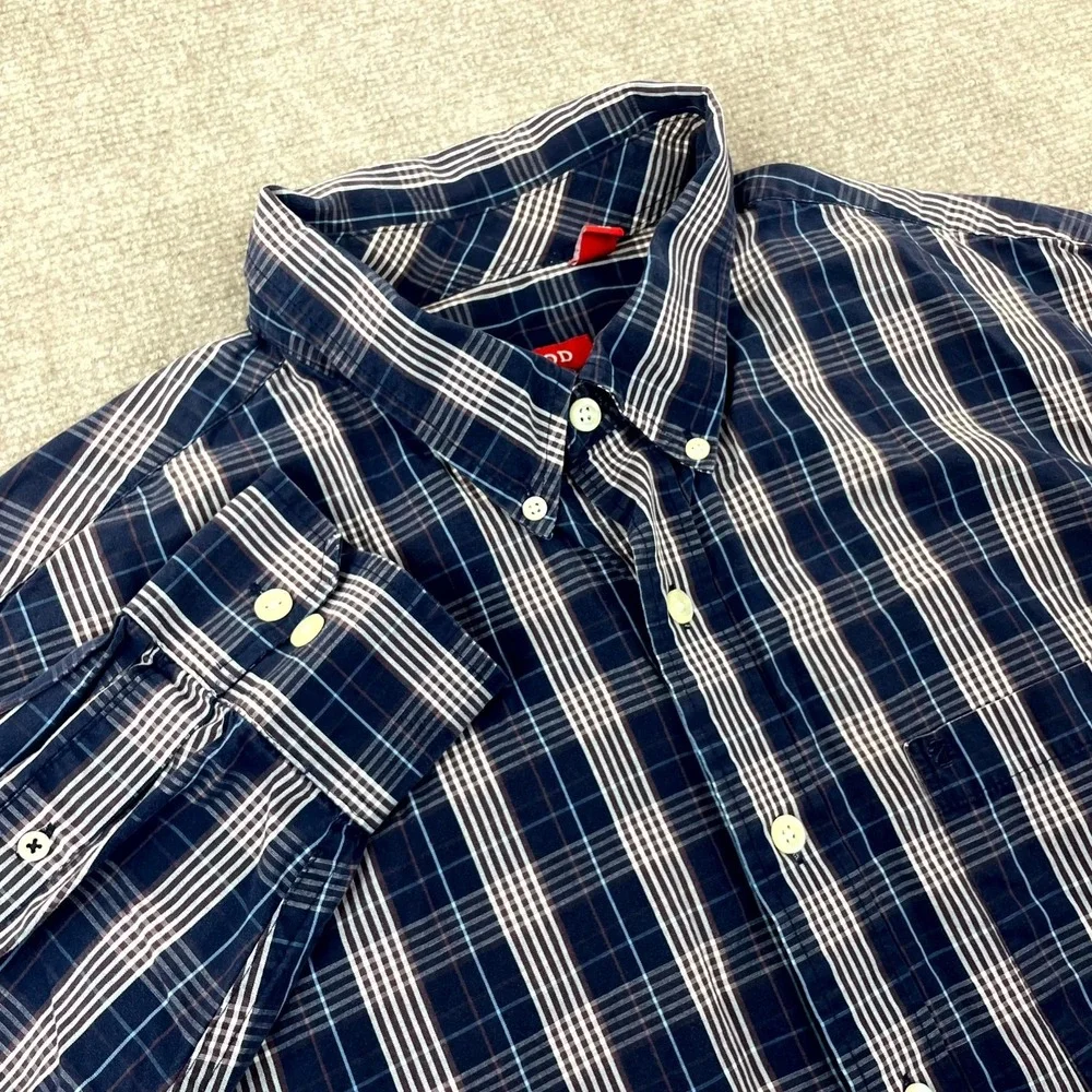 Izod Shirt Mens 2XL Multicolor‎ Plaid Cotton Shirttail Hem Pleated Button Down