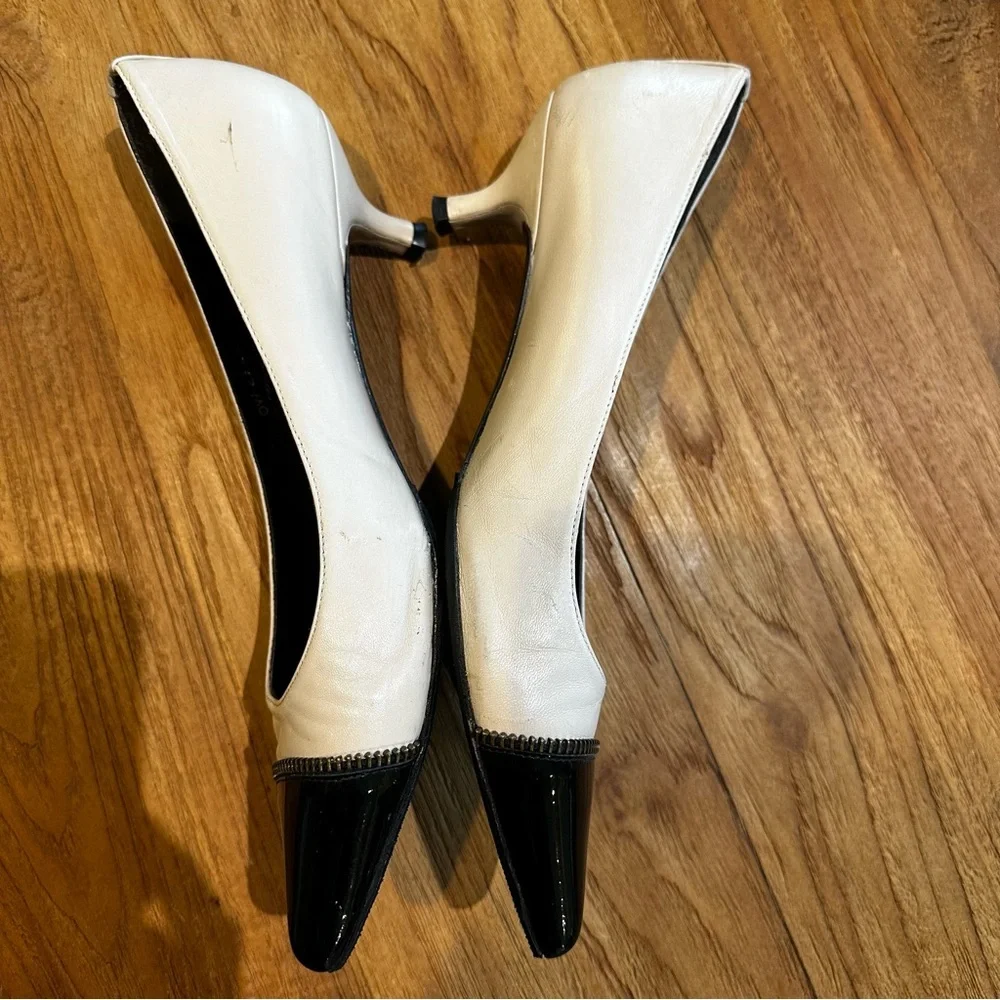 Stuart Weitzman Women’s Two Tone Leather Patent Spectator Kitten Heels Pointed 8