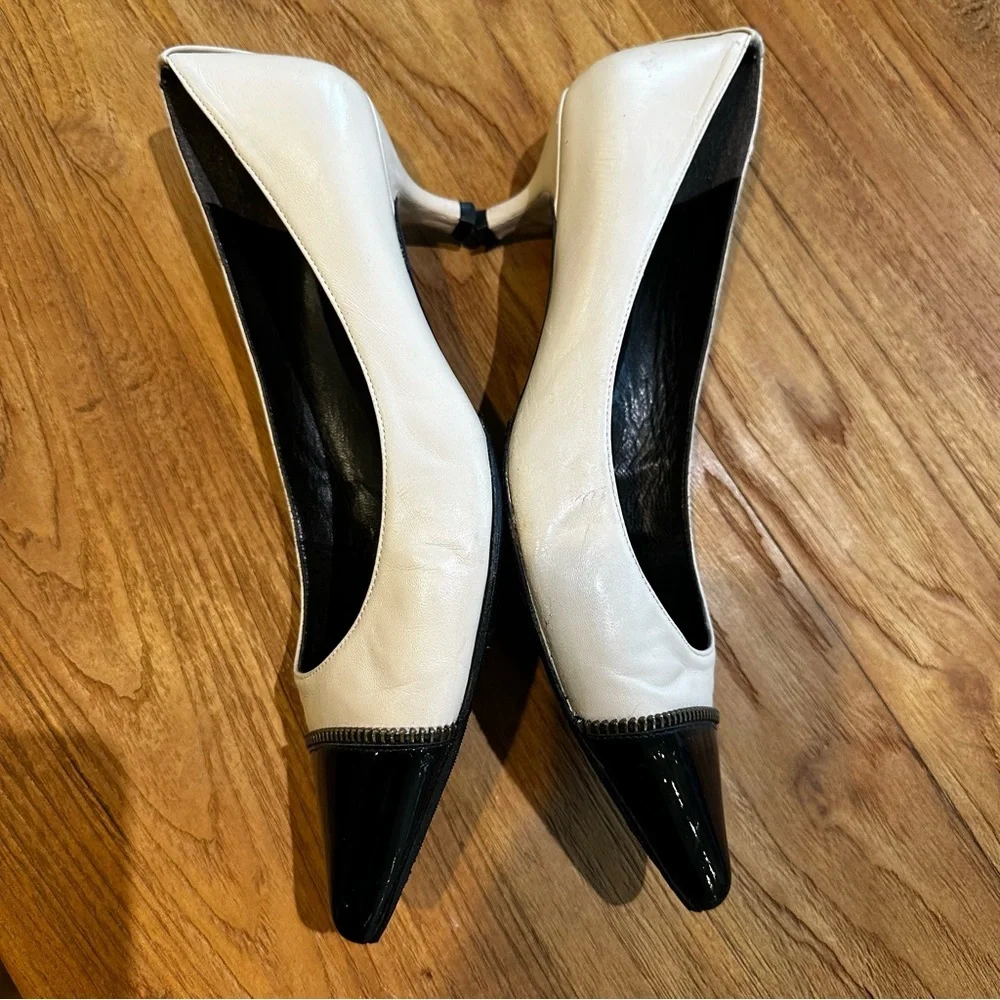 Stuart Weitzman Women’s Two Tone Leather Patent Spectator Kitten Heels Pointed 8