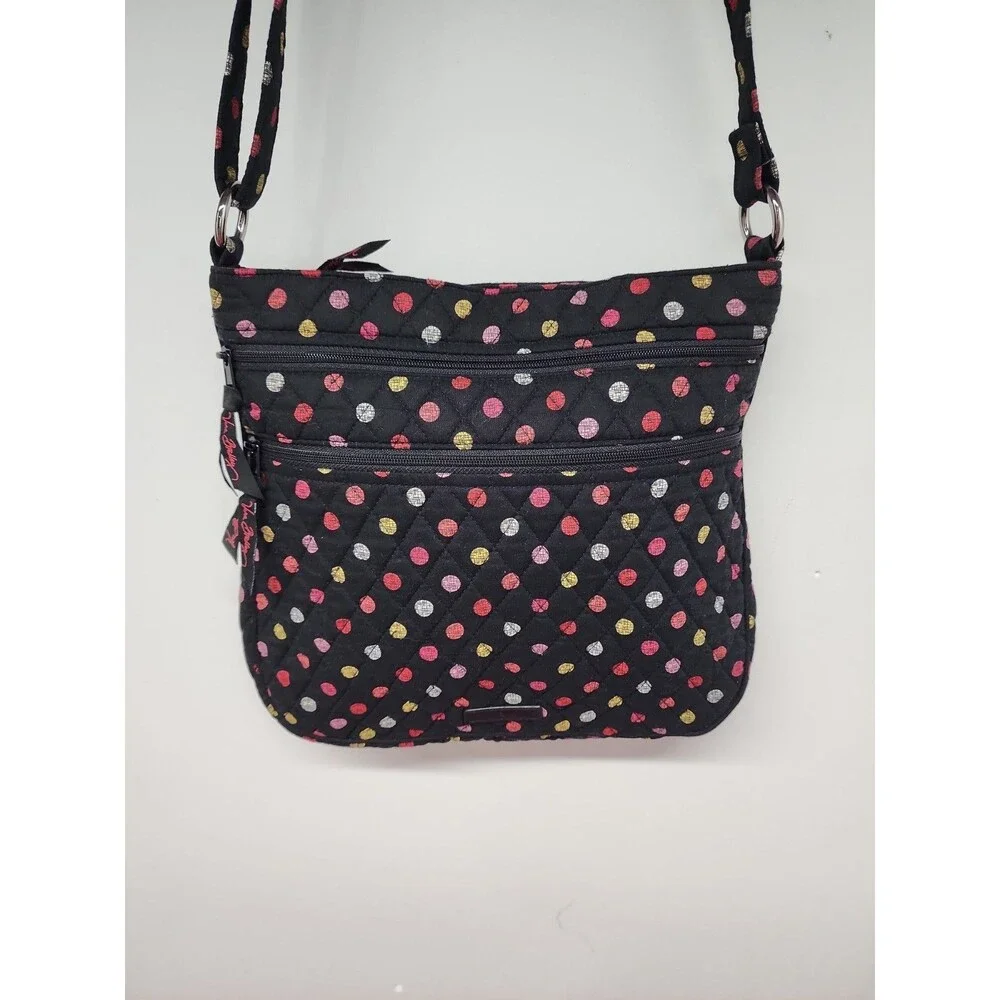 Vera Bradley Triple Zip Hipster Crossbody Bag Havana Dots Adjustable Strap EUC