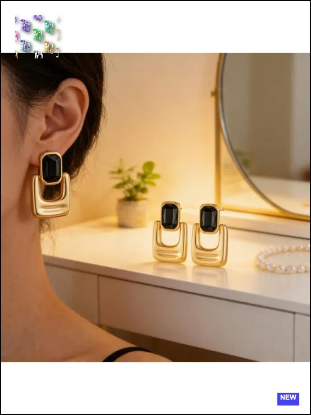 Chunky Geometric Square Drop Dangle Earrings Gold Plated Copper