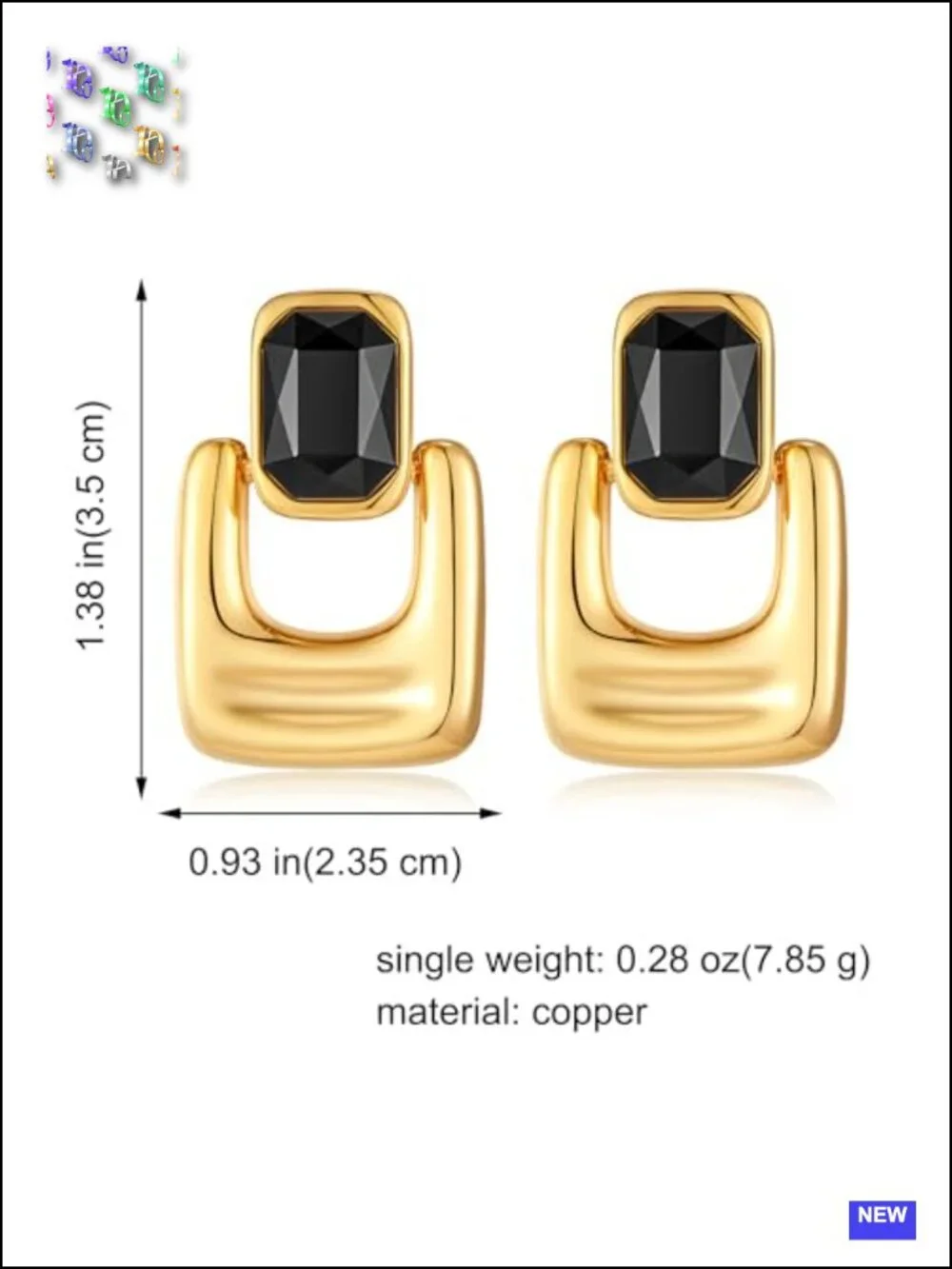 Chunky Geometric Square Drop Dangle Earrings Gold Plated Copper