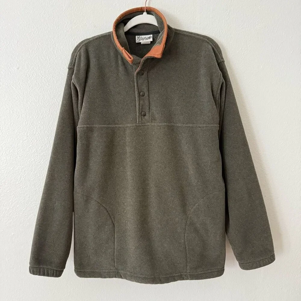 Vintage Orvis Men's Size Large Grey Pullover Soft Leather Trim Jacket Coat USA