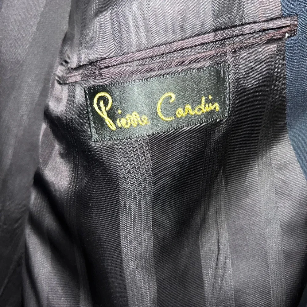 VTG Pierre Cardin Blazer Men's 46R Blue Wool Peak Double-Breasted Equestrian USA
