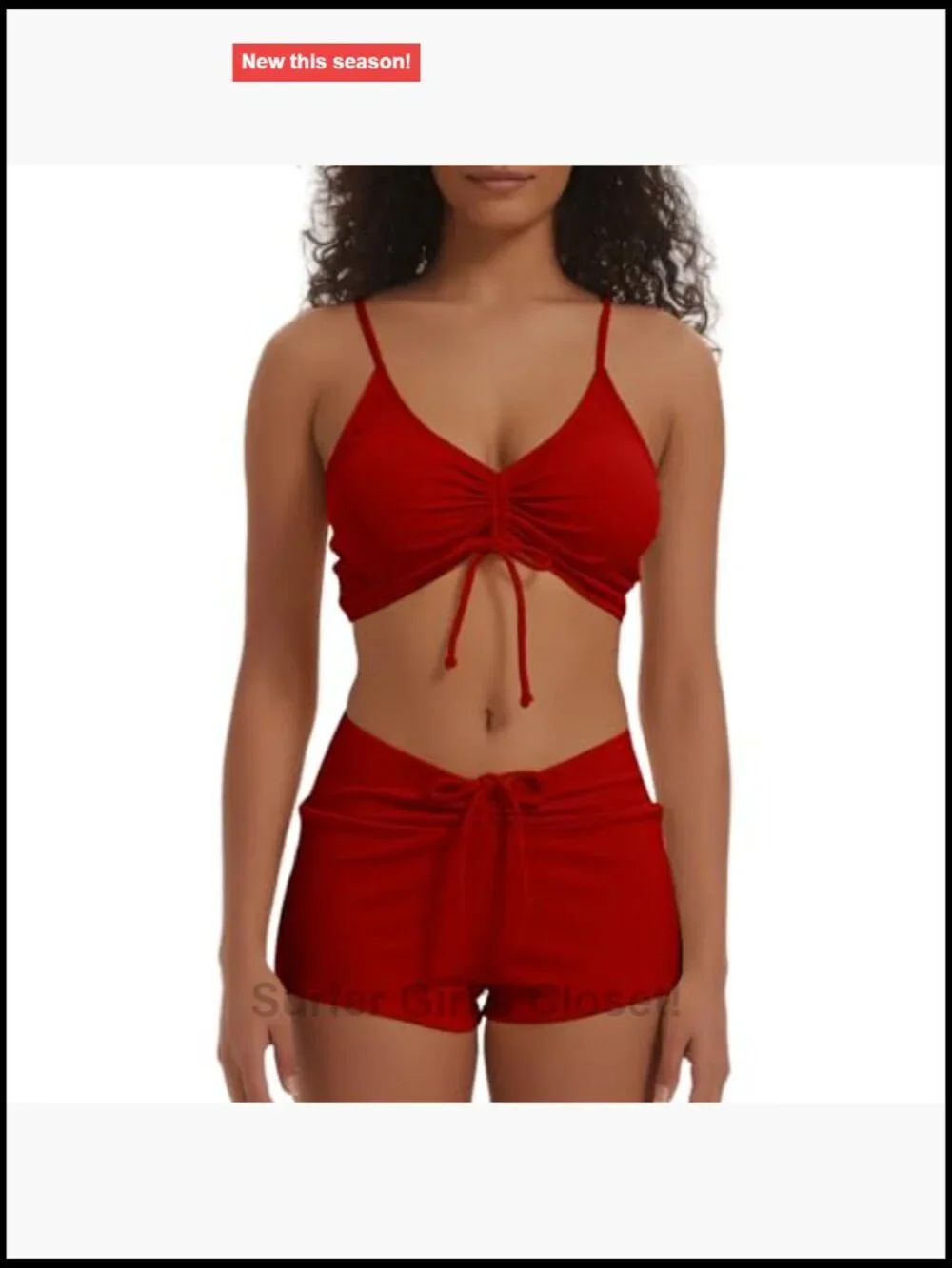 Solid High Waist Athletic Bikini Two Piece Swimwear with Drawstring Tie Front