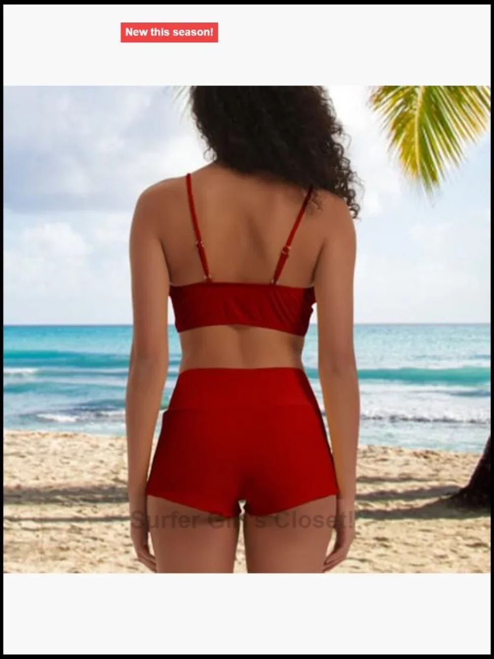 Solid High Waist Athletic Bikini Two Piece Swimwear with Drawstring Tie Front