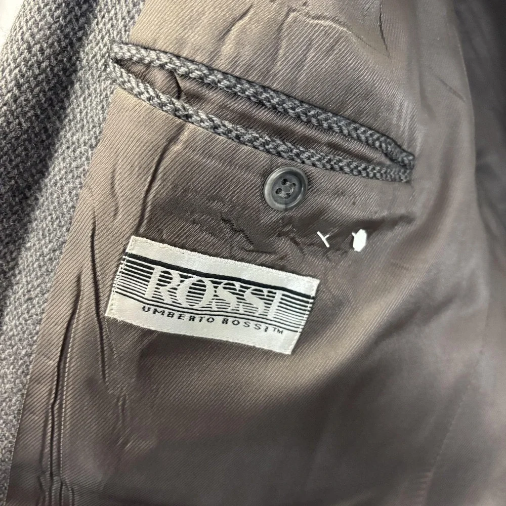 Umberto Rossi 100%‎ Lambswool Herringbone Blazer Mens 46L Gray Sport Coat Jacket