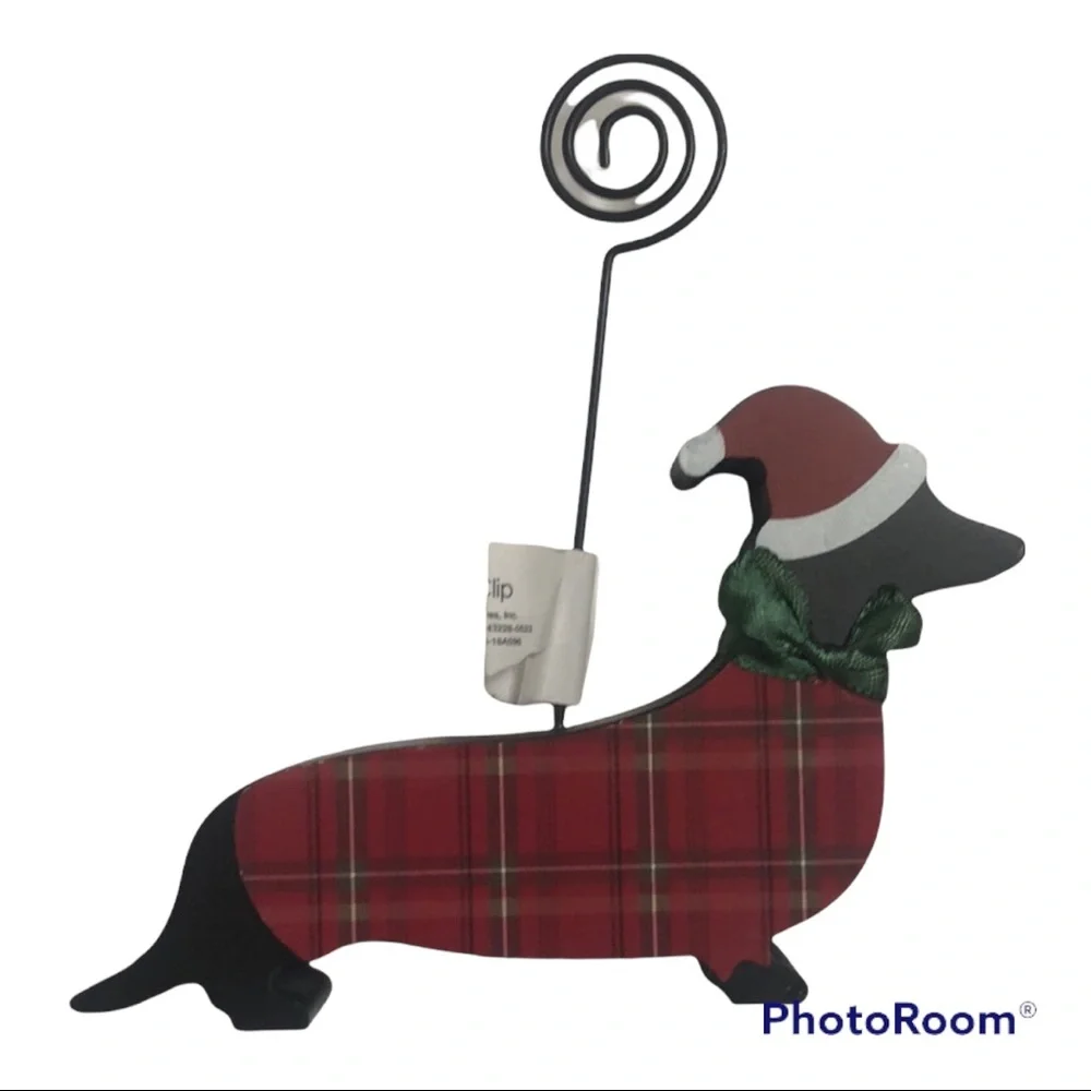 Wood Black Dachshund Dog Santa Hat Red Plaid Sweater Clip Photo Holder N…‎