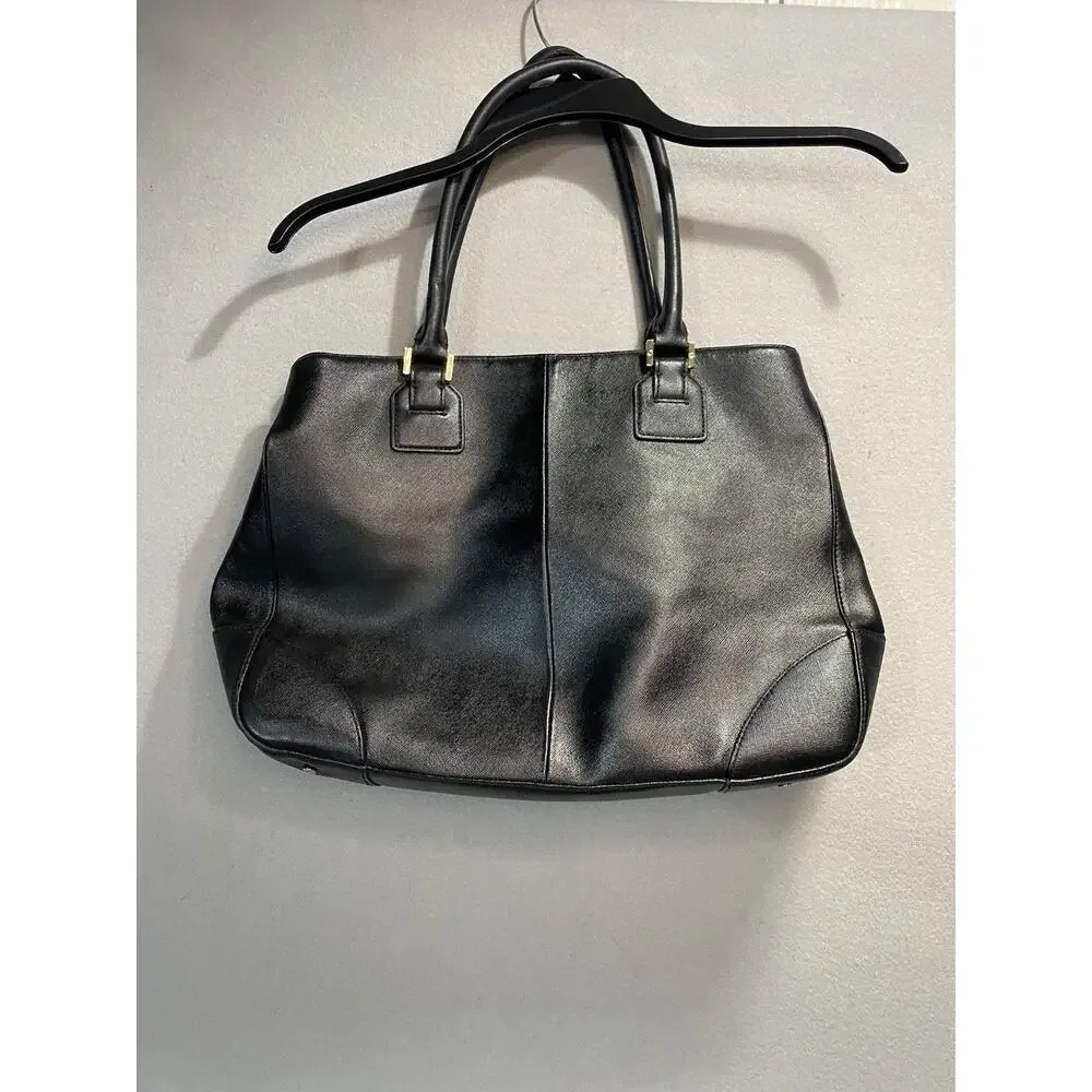 Tory Burch Robinson East West Zip Tote Black Saffiano Leather Gold Trim