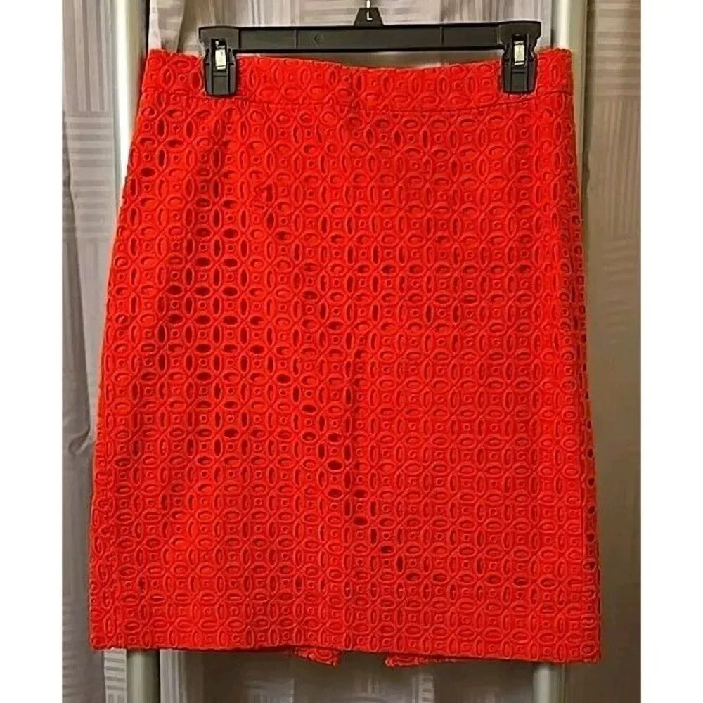 J Crew No. 2 Pencil Straight Skirt Ultra Eyelet Red‎ SZ 4 Classic Lined