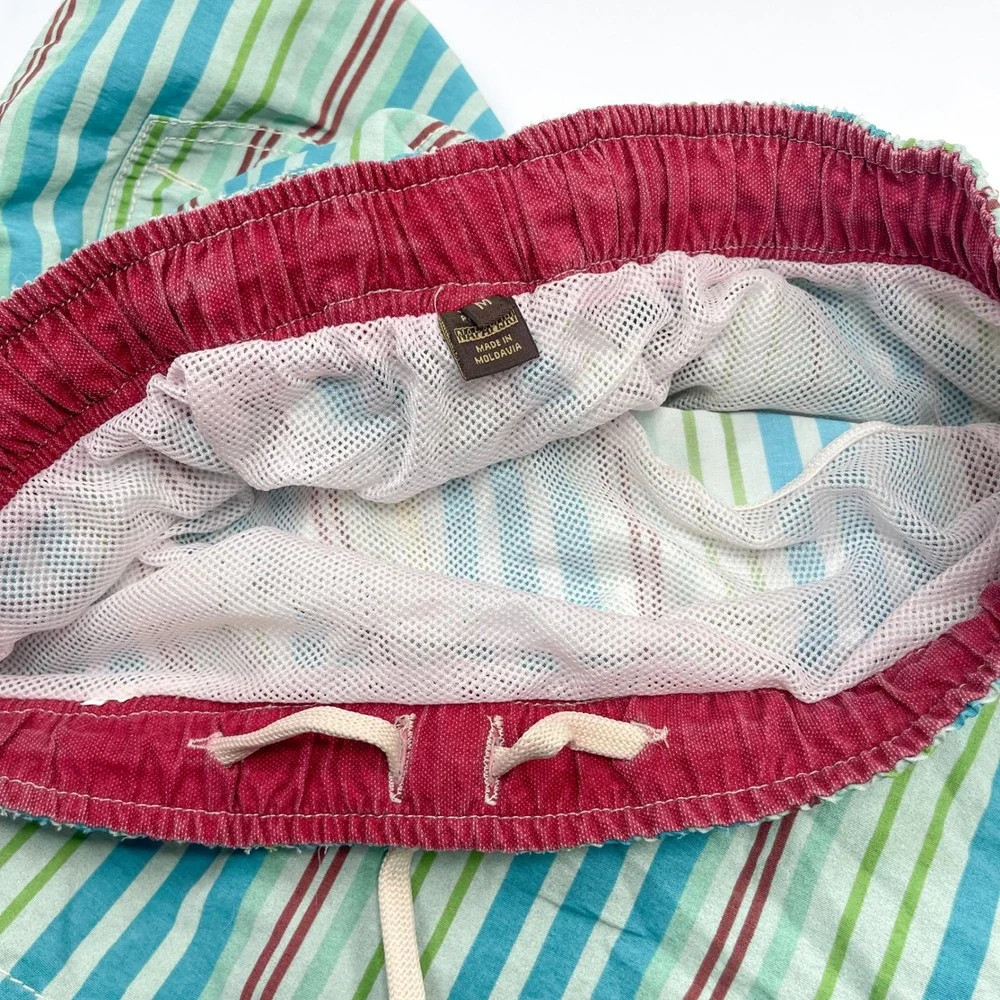Napapijri Striped Retro Swim Trunks‎ Lined Elastic Waist Men's Swim Shorts M