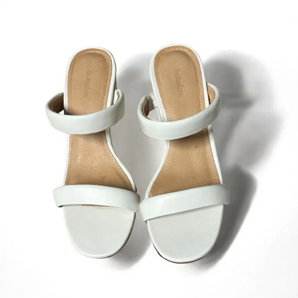 🌻Soludos Ines White Leather Heels | Women's Size 7