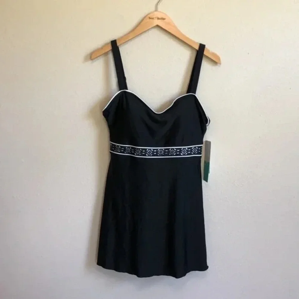 SEA‎ & SAND BEACHWEAR Women 16 Slimming Empire Swimdress One-Piece Swimsuit New