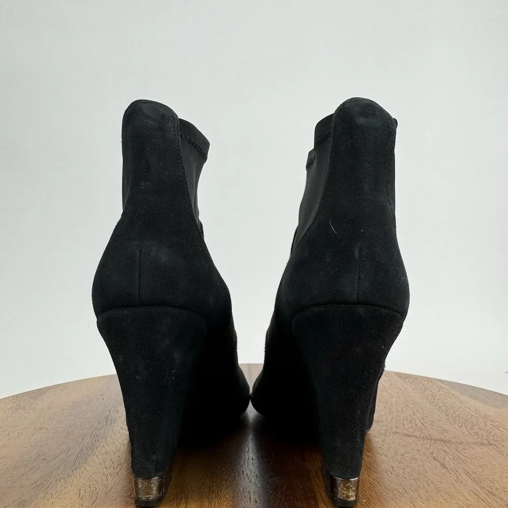 Womens Tory Burch Brenda Black Suede Sock Ankle Wedge Boots Booties Size 8 M GUC