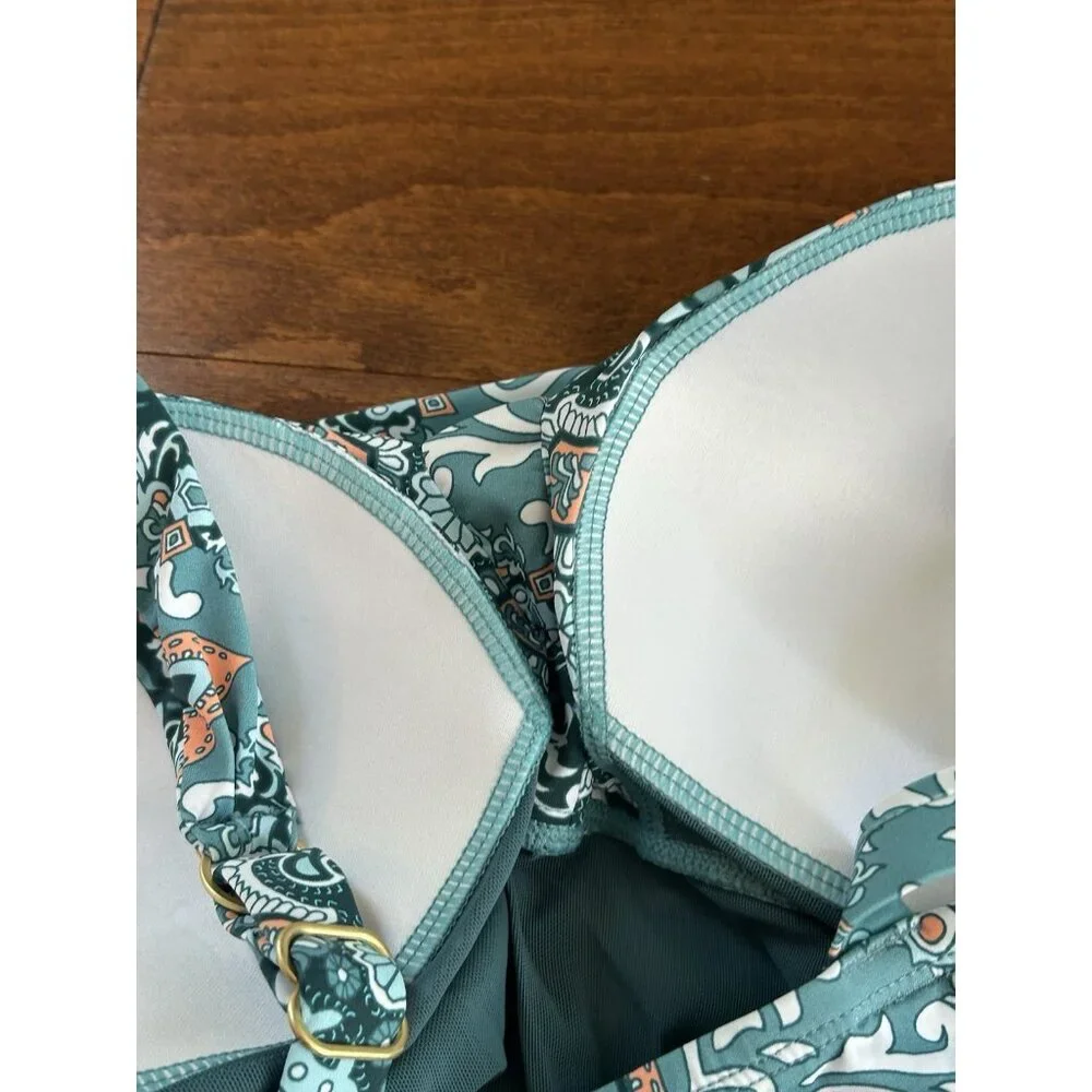 Jantzen Draped Surplice One Piece Bathing Suit Ocean  Floral‎ Stretch NWT 18W