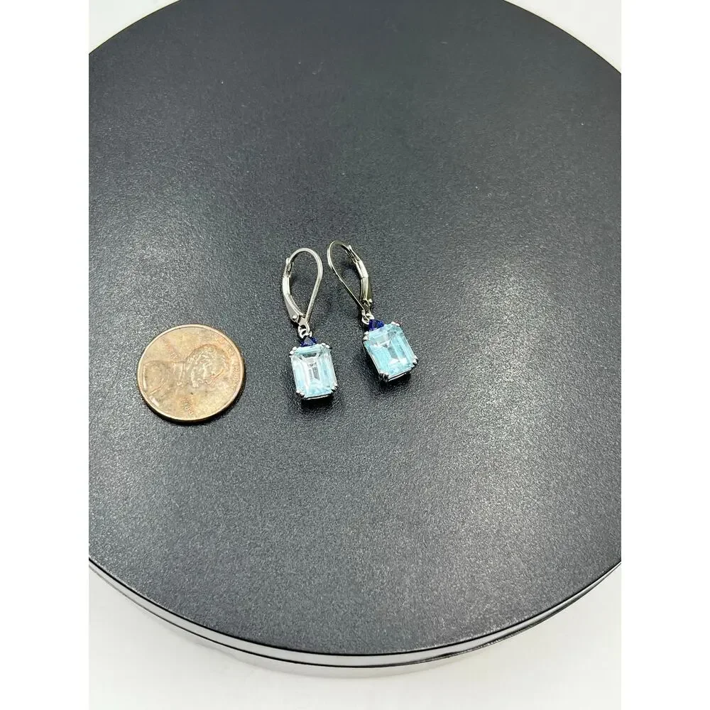 BBJ 925 Sterling Silver Emerald‎ Cut Blue Topaz Sm Sapphire Lever back Earrings