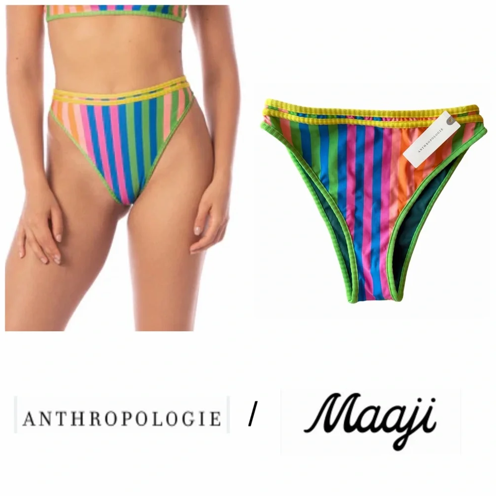 Anthro Maaji Reversible Striped Mule Elite High Rise Classic Bikini Bottom NWT S