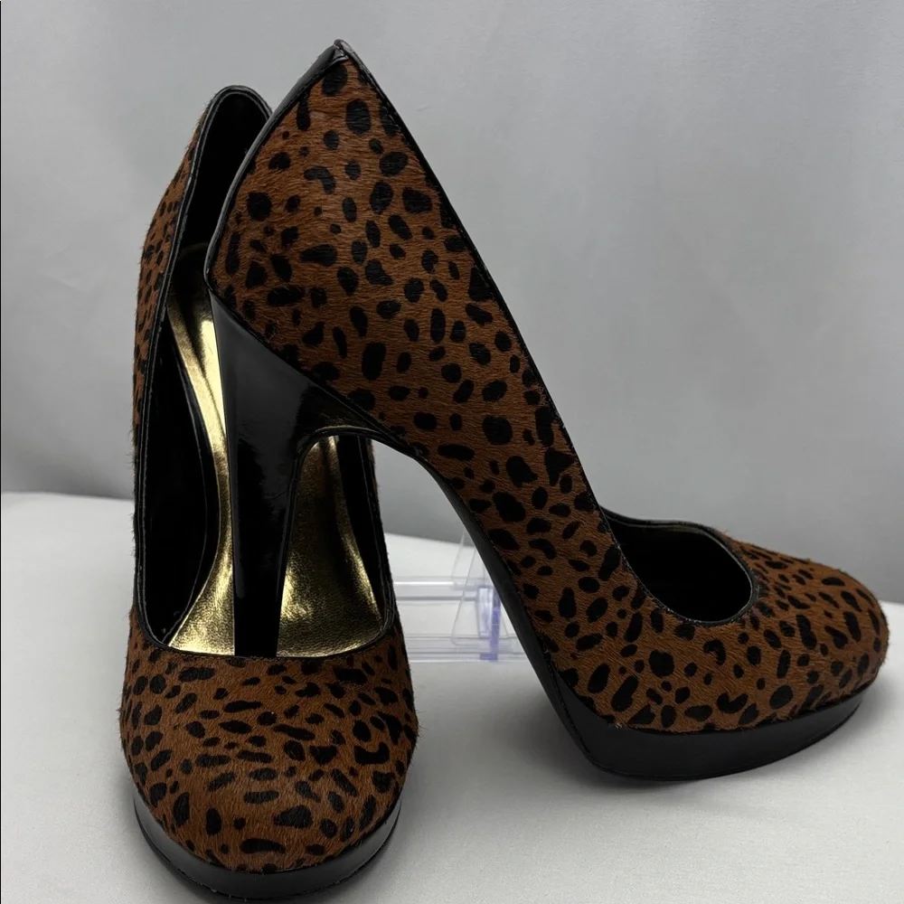 Via Neroli Brown Leopard Print‎ Pony Hair Platform Party Pump W Sz9 #0243