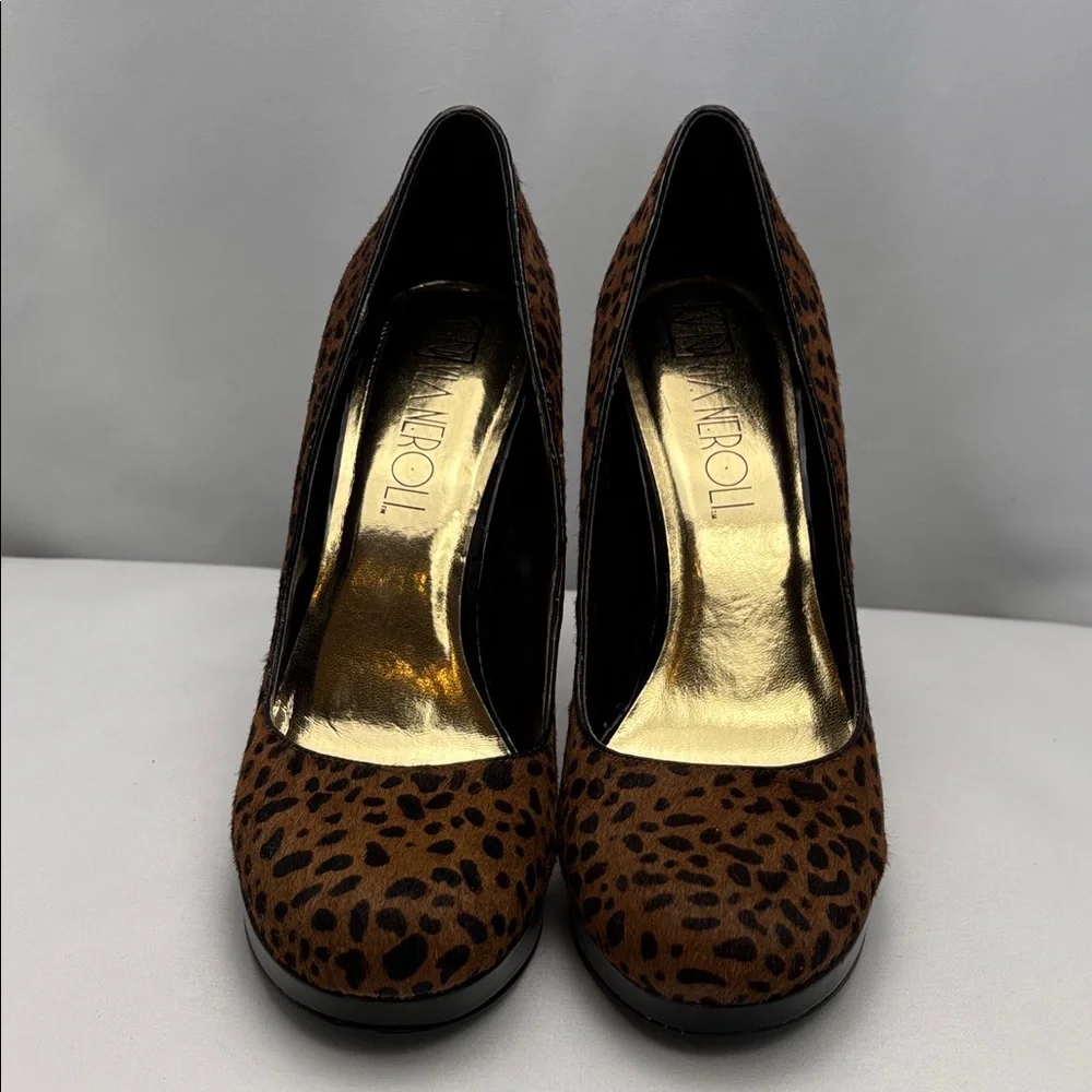Via Neroli Brown Leopard Print‎ Pony Hair Platform Party Pump W Sz9 #0243