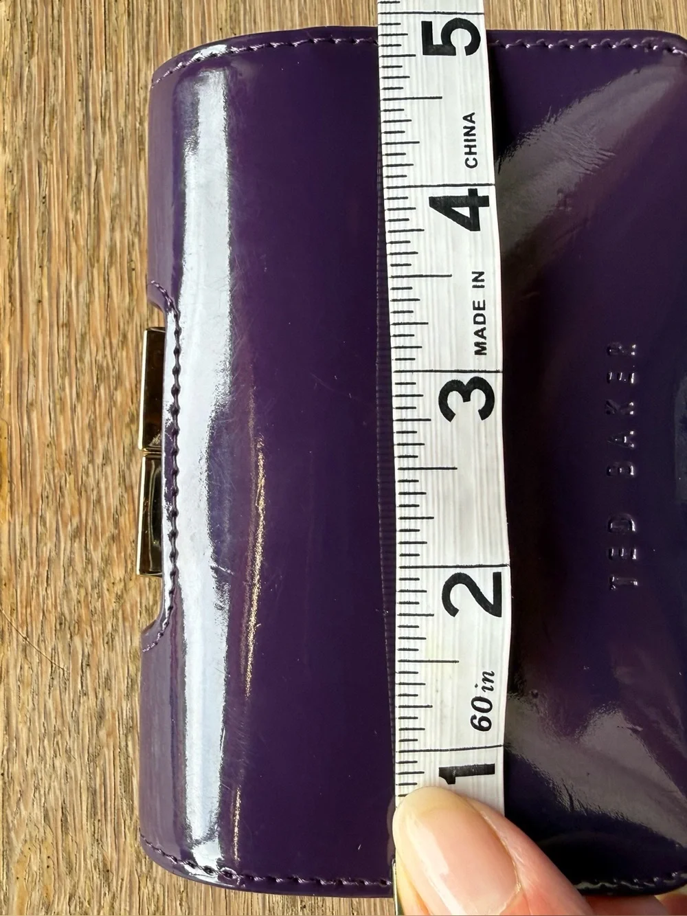 Ted Baker Deep Purple Patent Leather Wallet with Kiss Closure